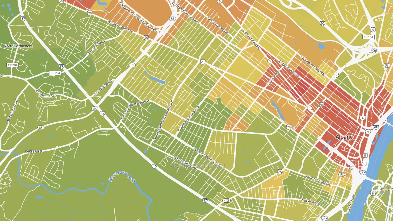 New Scotland-Woodlawn, Albany, NY Map of Vehicle Theft Rates