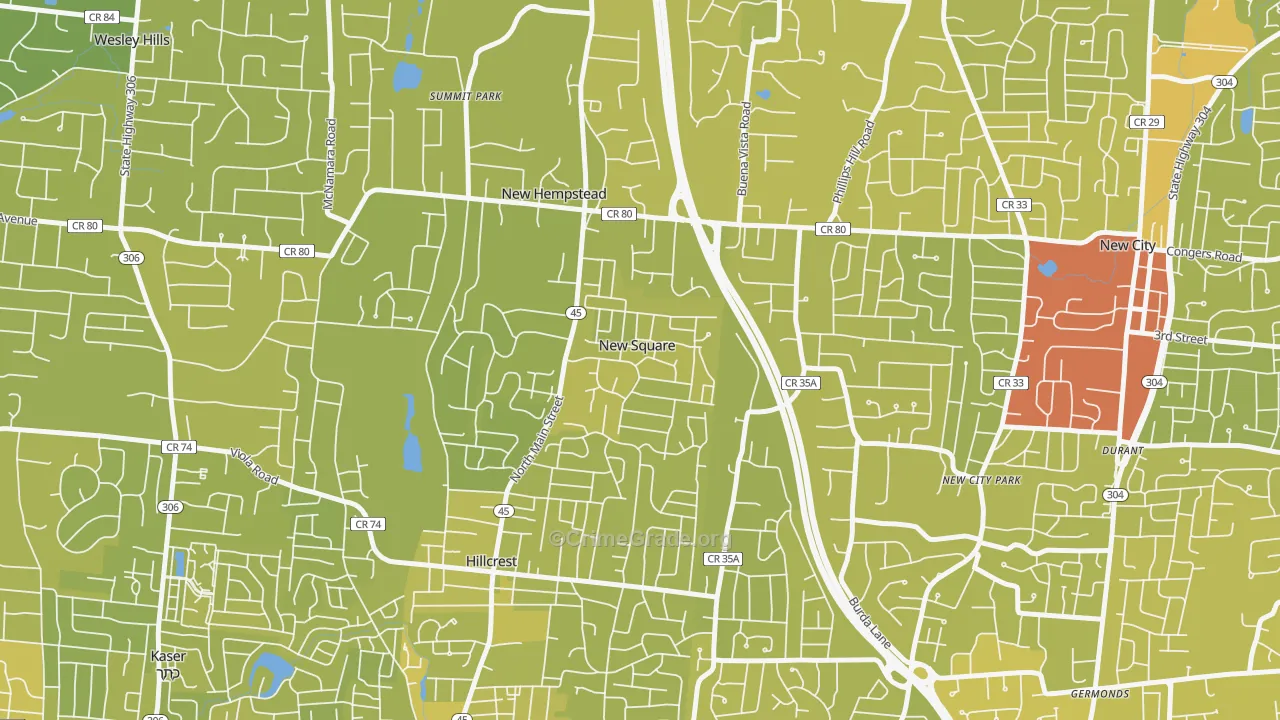 New Square, NY Map of Vehicle Theft Rates