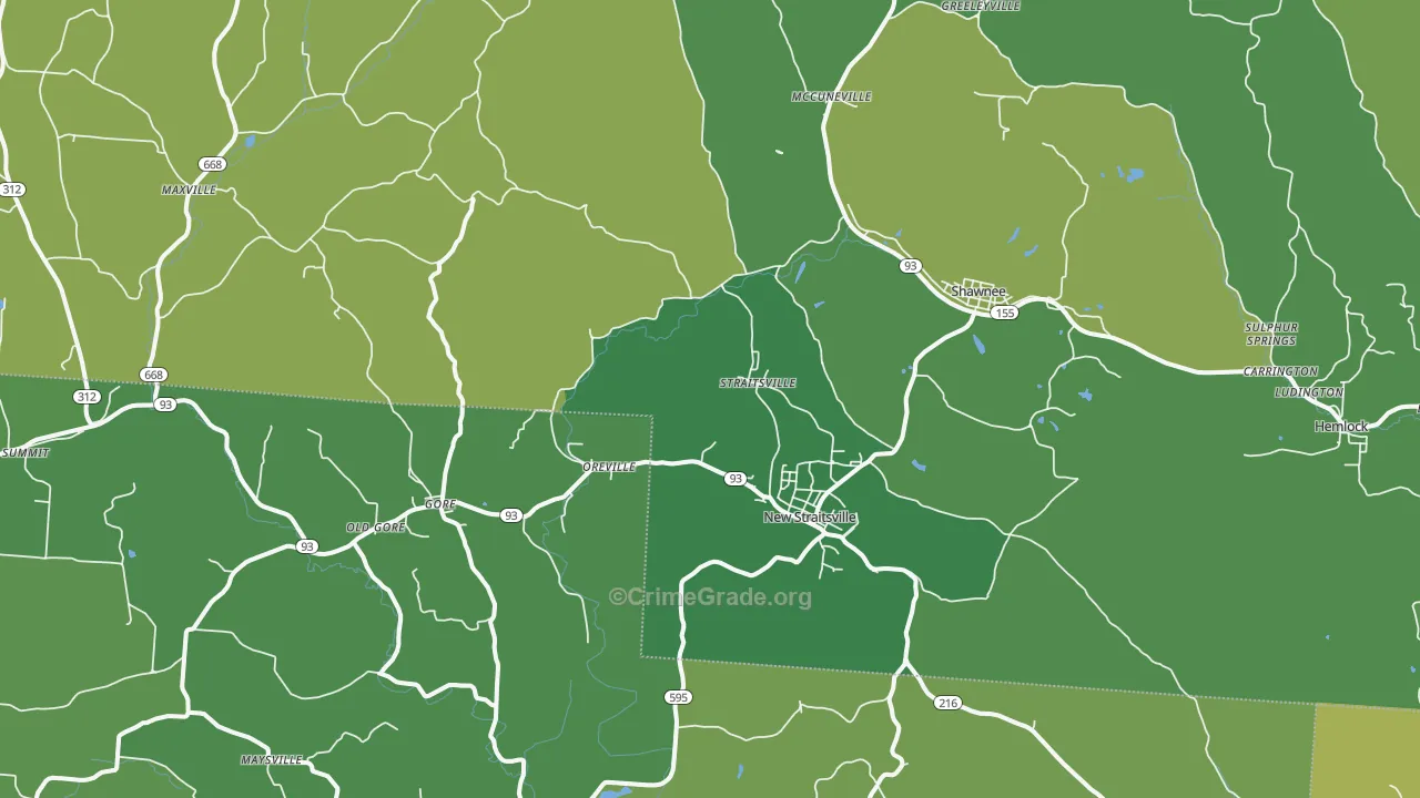 New Straitsville, OH Map of Vehicle Theft Rates