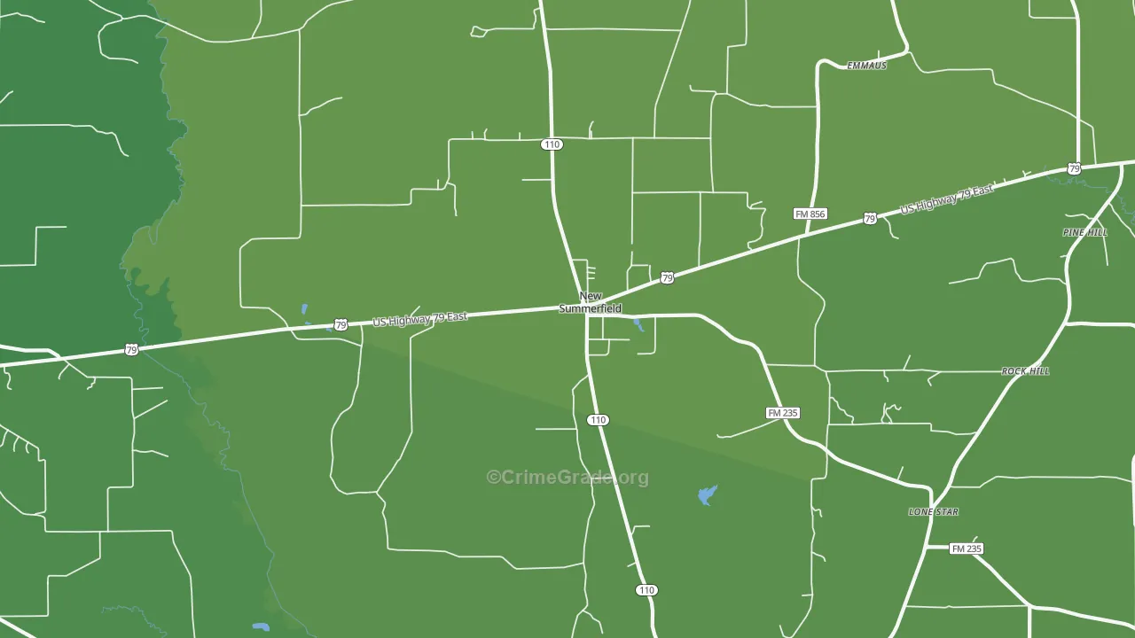 New Summerfield, TX Map of Vehicle Theft Rates