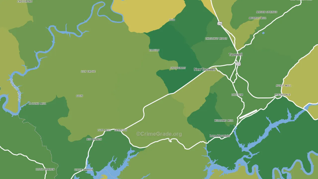 New Tazewell, TN Map of Vehicle Theft Rates