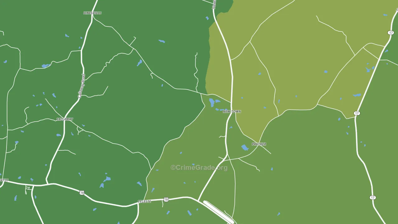 New Town, GA Map of Vehicle Theft Rates