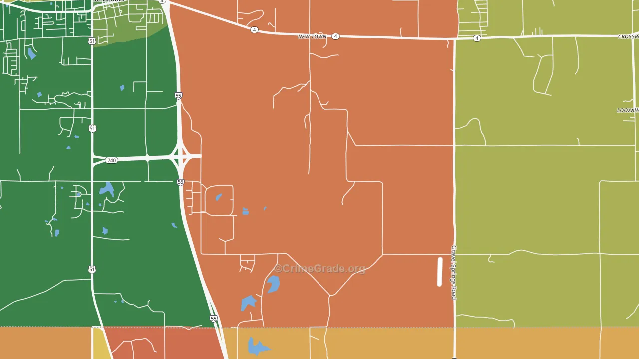 New Town, MS Map of Vehicle Theft Rates