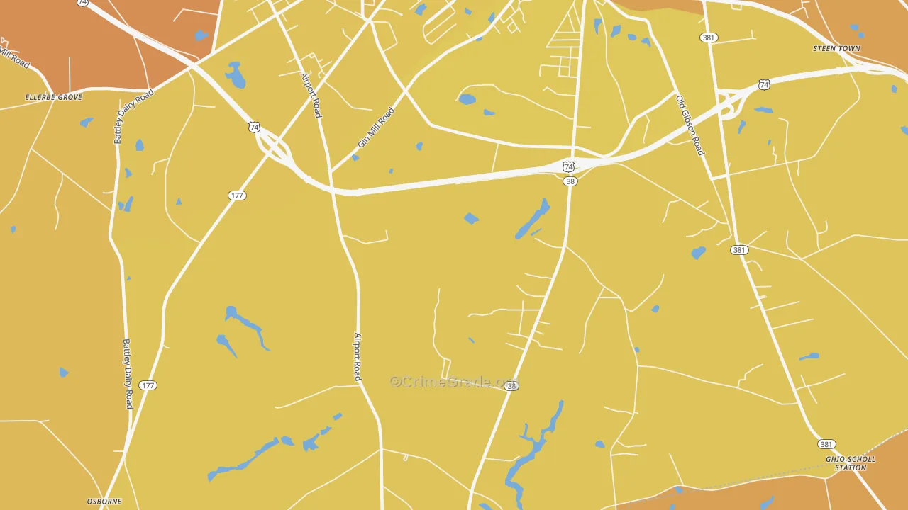 New Town, NC Map of Vehicle Theft Rates