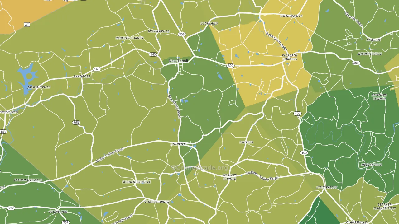 New Tripoli, PA Map of Vehicle Theft Rates