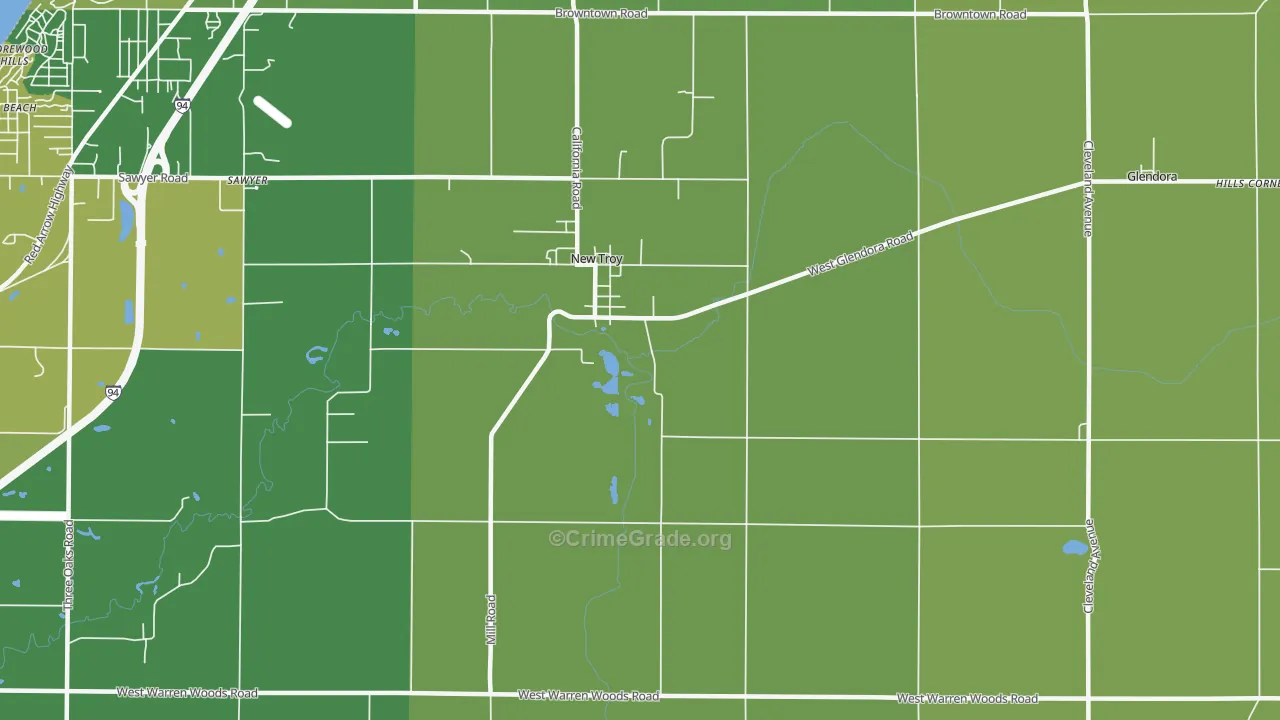 New Troy, MI Map of Vehicle Theft Rates