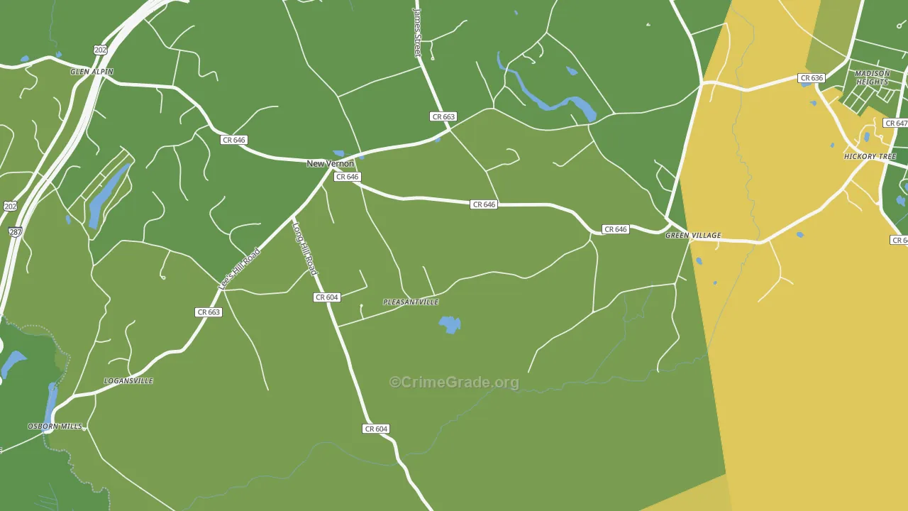 New Vernon, NJ Map of Vehicle Theft Rates