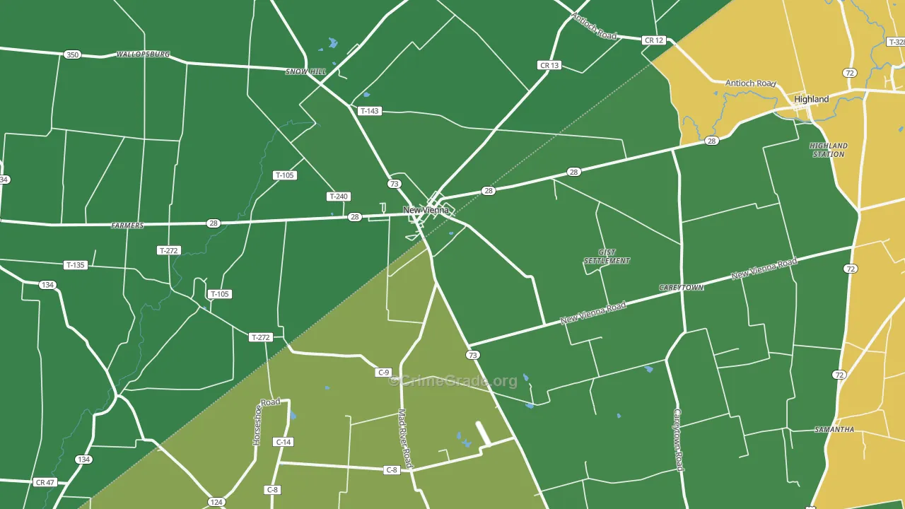 New Vienna, OH Map of Vehicle Theft Rates