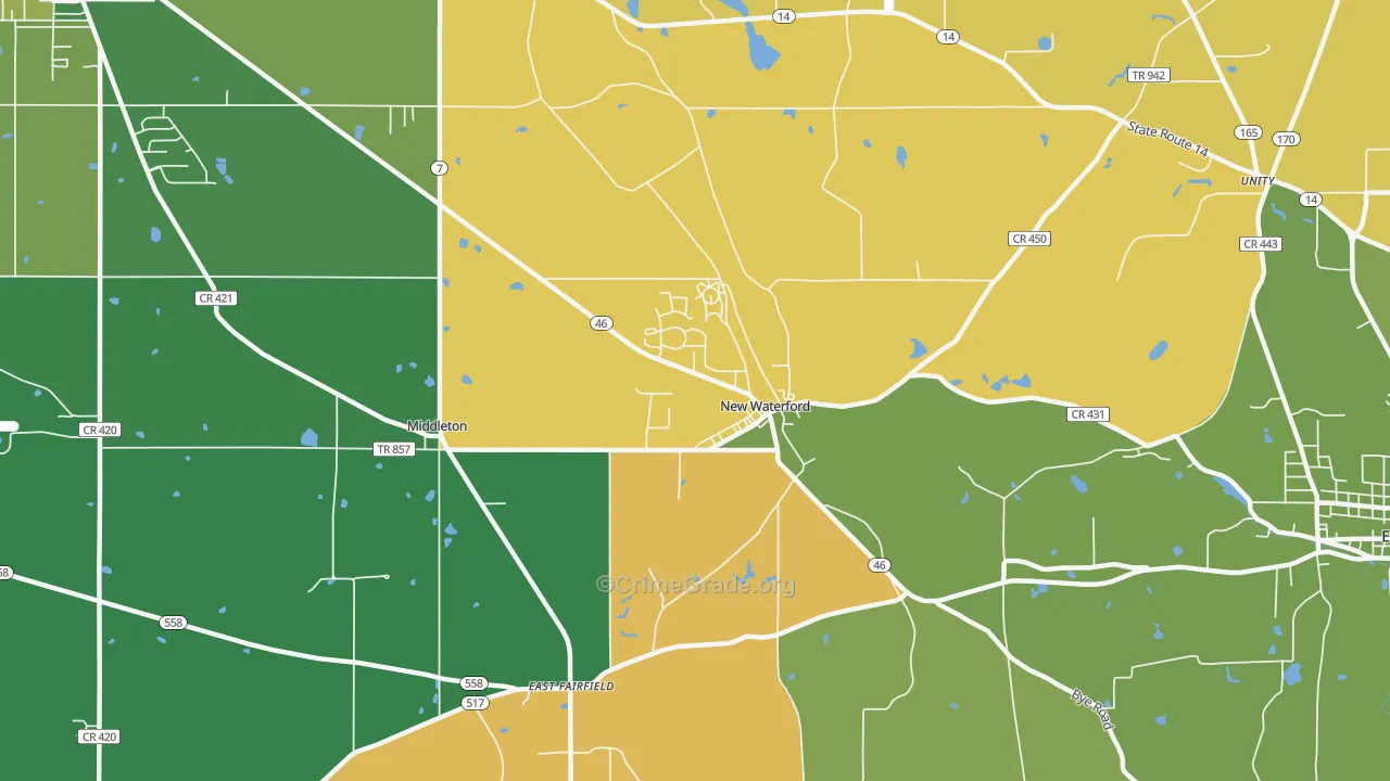 New Waterford, OH Map of Vehicle Theft Rates