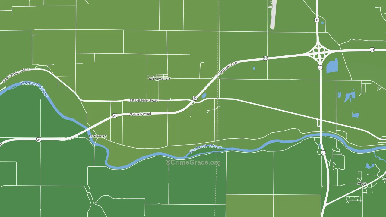 New Waverly, IN Map of Vehicle Theft Rates