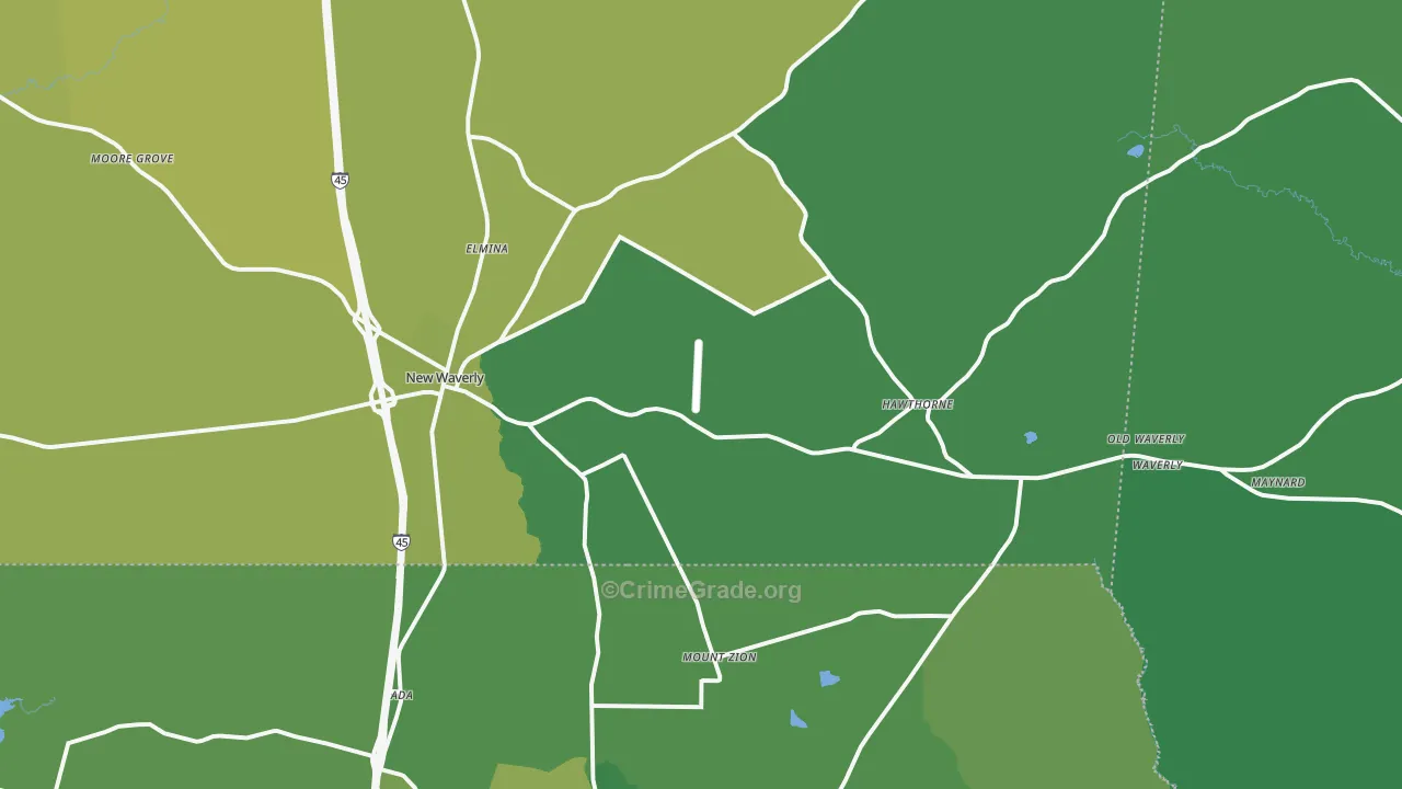 New Waverly, TX Map of Vehicle Theft Rates