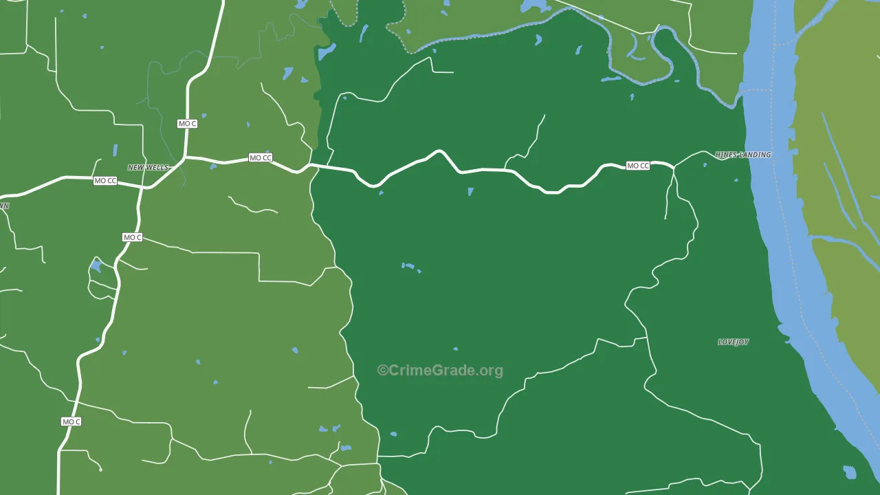 New Wells, MO Map of Vehicle Theft Rates