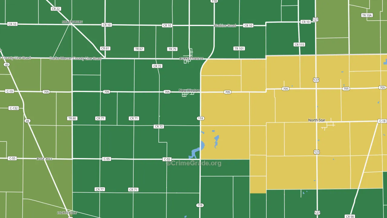 New Weston, OH Map of Vehicle Theft Rates