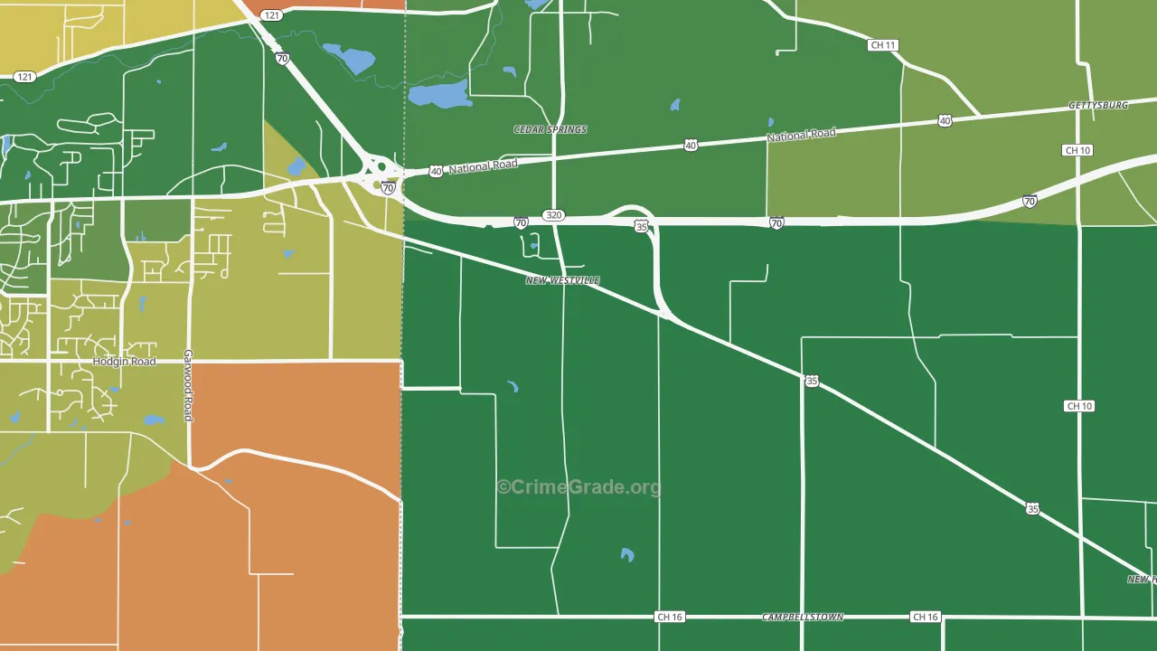 New Westville, OH Map of Vehicle Theft Rates