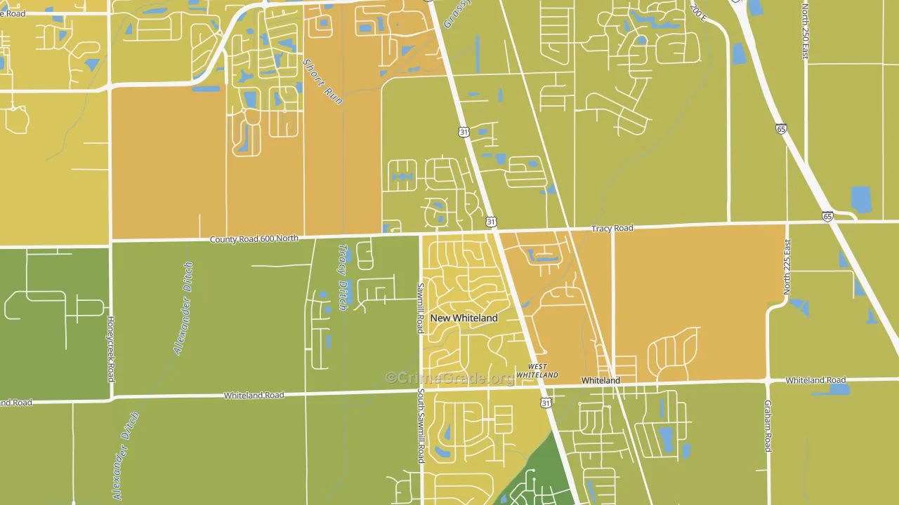 New Whiteland, IN Map of Vehicle Theft Rates