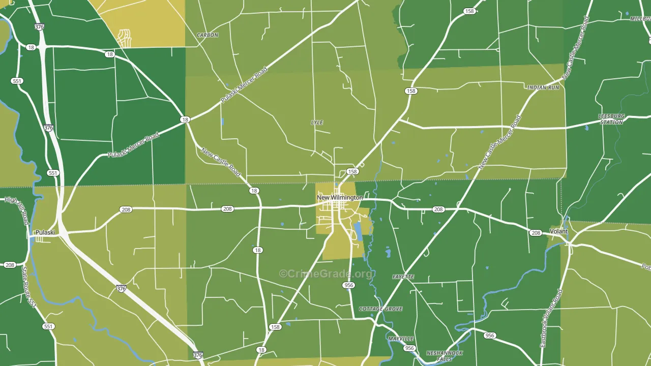 New Wilmington, PA Map of Vehicle Theft Rates