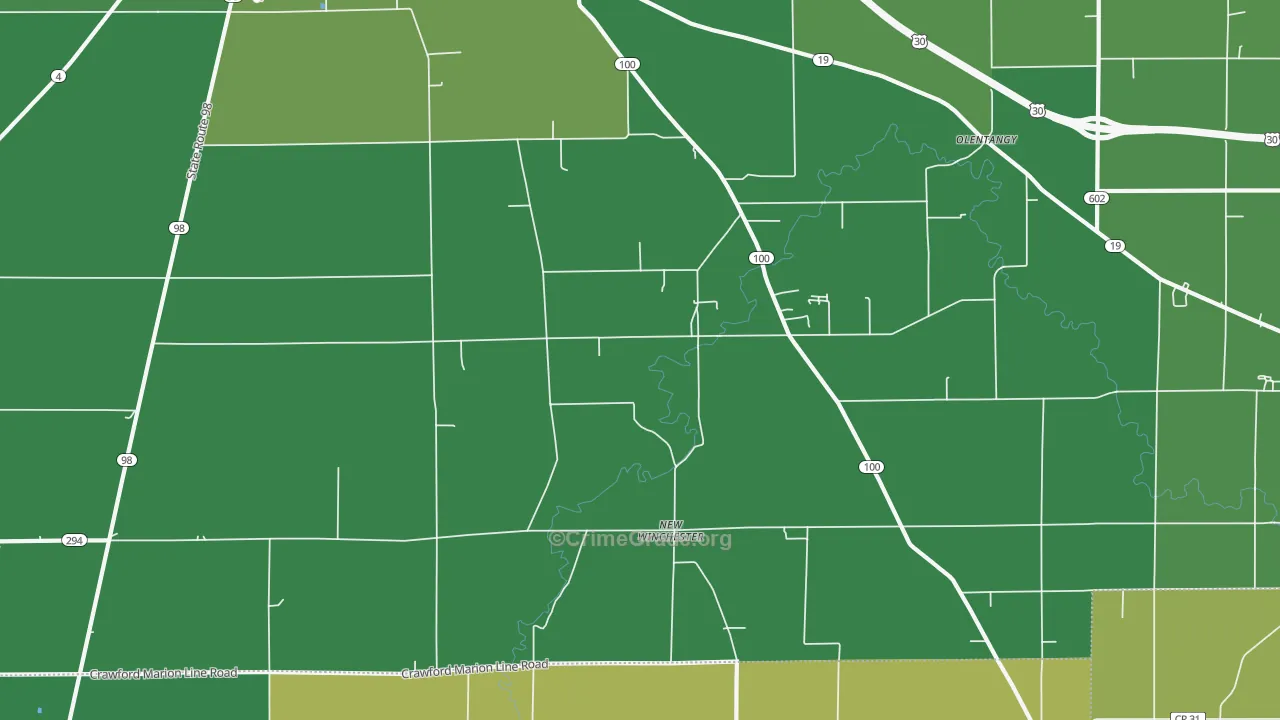 New Winchester, OH Map of Vehicle Theft Rates