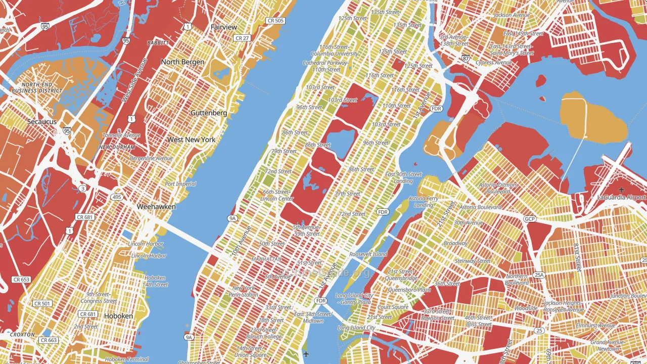 New York County, NY Map of Vehicle Theft Rates