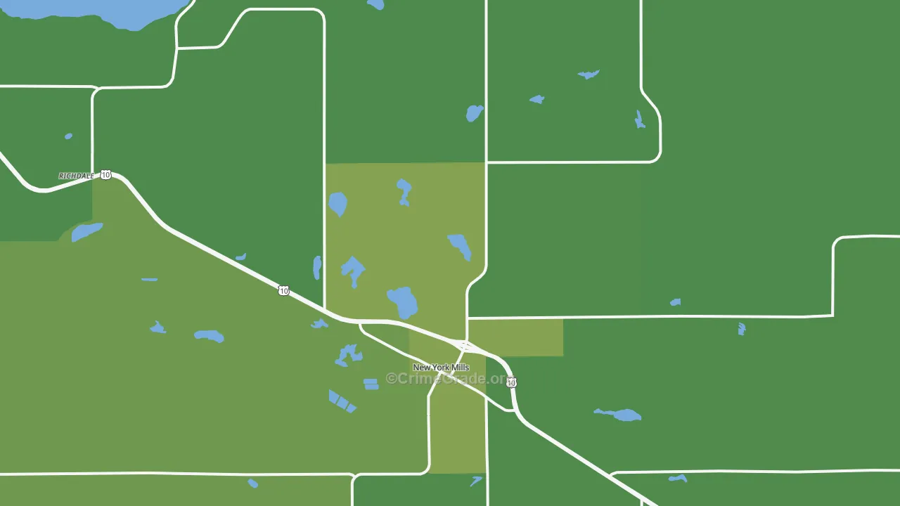 New York Mills, MN Map of Vehicle Theft Rates