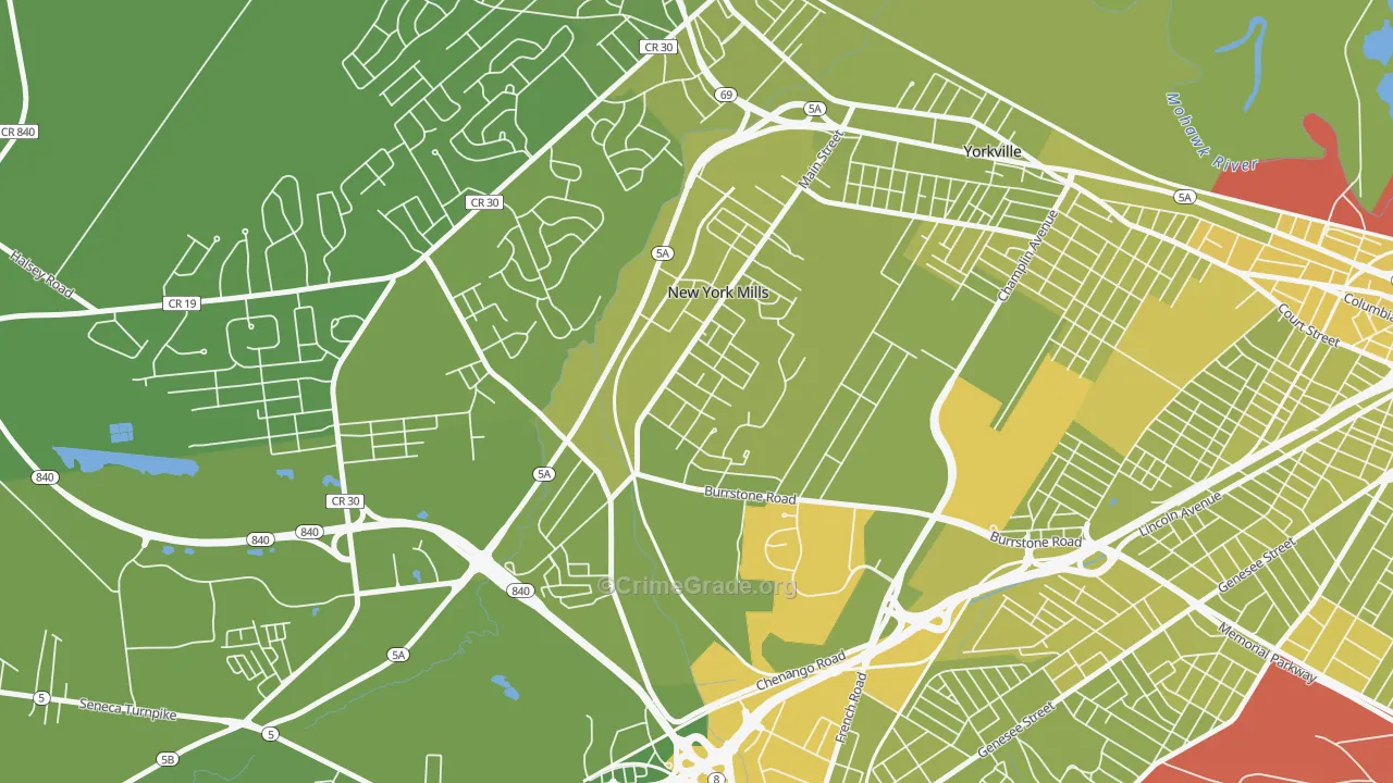 New York Mills, NY Map of Vehicle Theft Rates