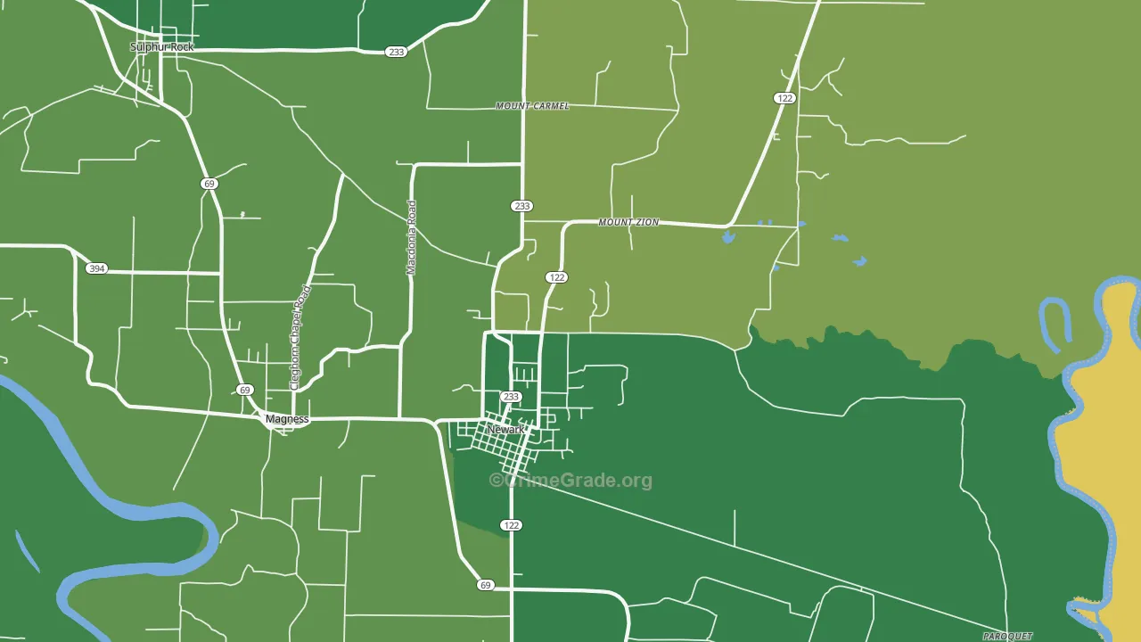 Newark, AR Map of Vehicle Theft Rates