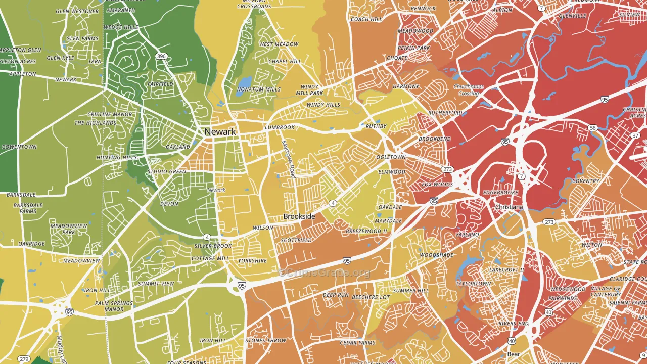 Newark, DE Map of Vehicle Theft Rates