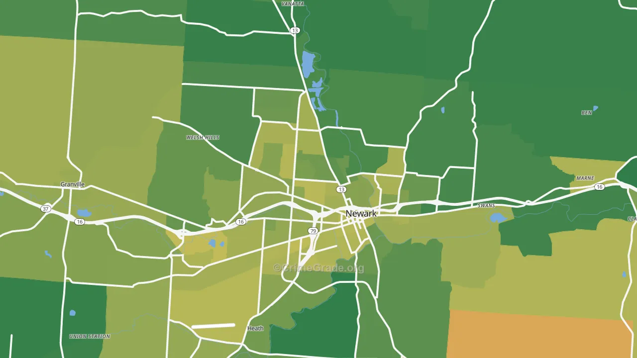 Newark, OH Map of Vehicle Theft Rates