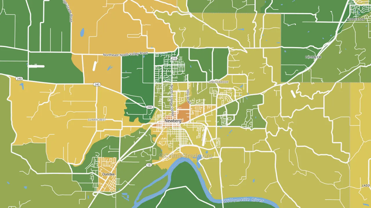 Newberg, OR Map of Vehicle Theft Rates