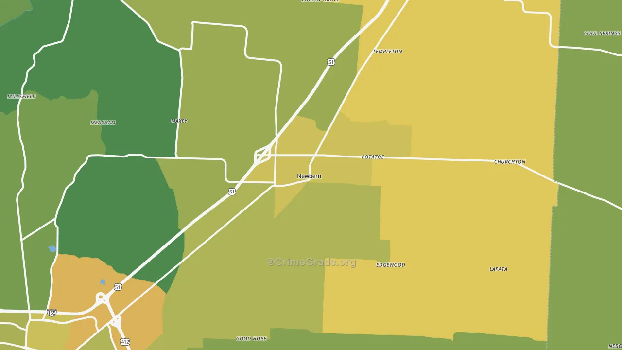 Newbern, TN Map of Vehicle Theft Rates