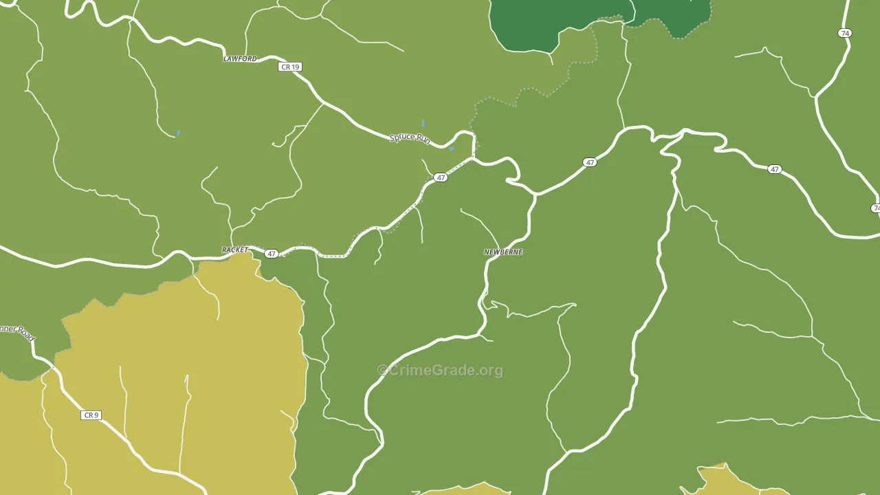 Newberne, WV Map of Vehicle Theft Rates