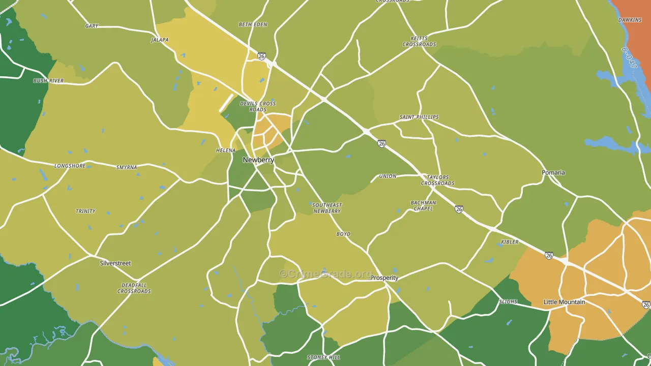 Newberry County, SC Map of Vehicle Theft Rates