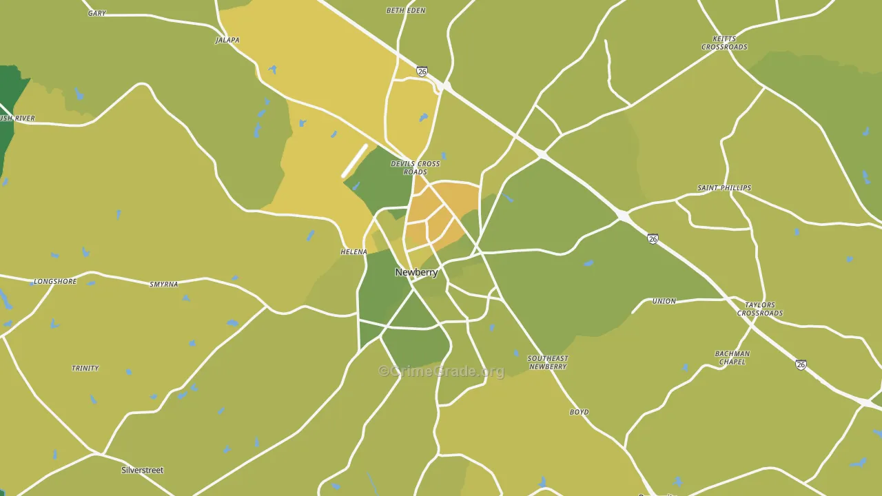 Newberry, SC Map of Vehicle Theft Rates