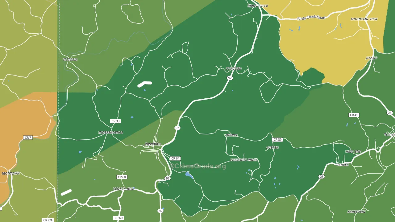 Newburg, WV Map of Vehicle Theft Rates