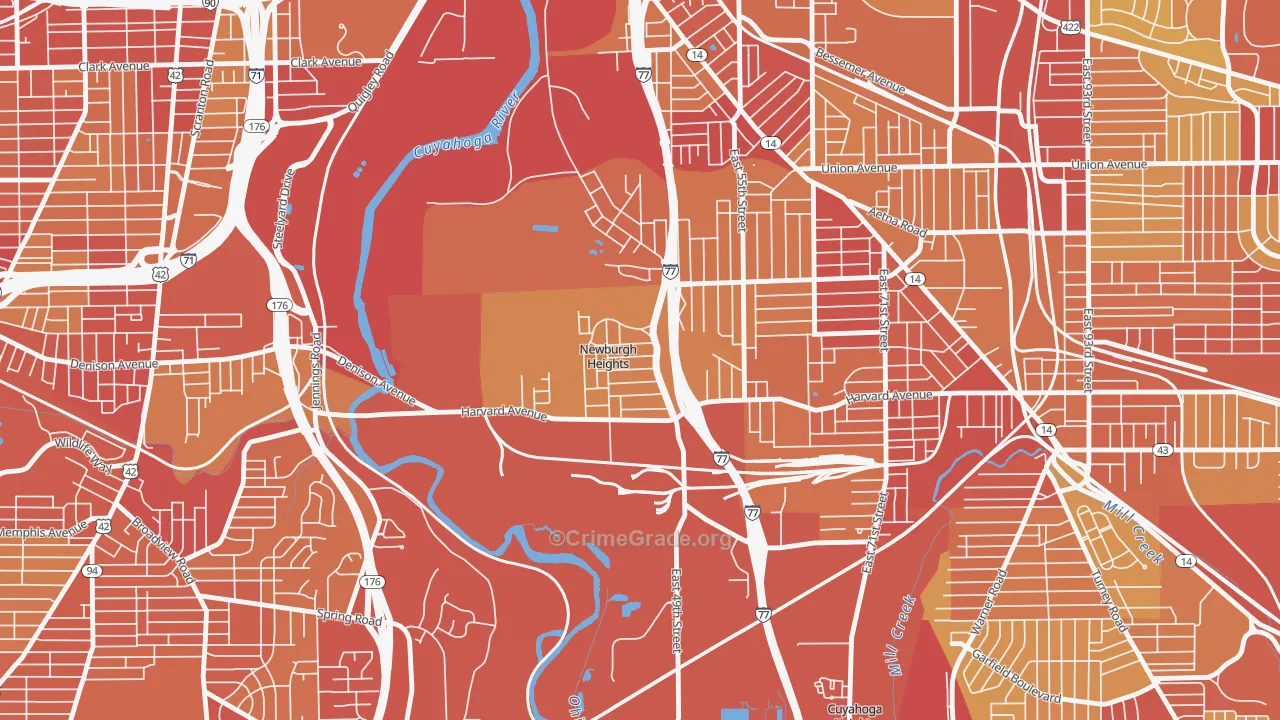 Newburgh Heights, OH Map of Vehicle Theft Rates