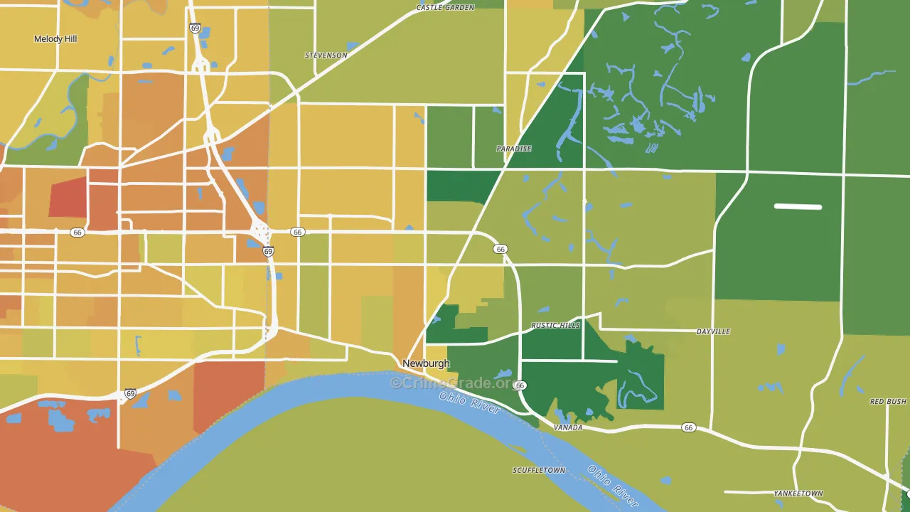 Newburgh, IN Map of Vehicle Theft Rates