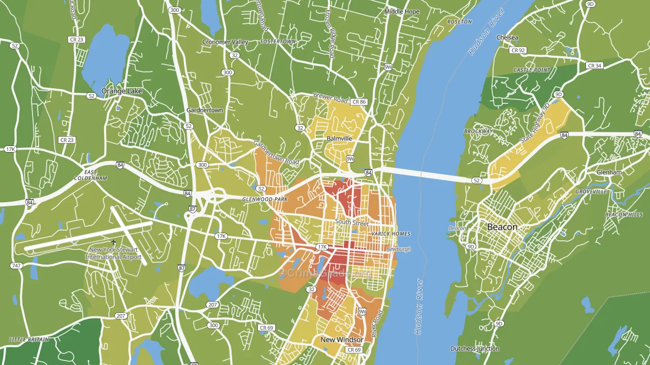 Newburgh, NY Map of Vehicle Theft Rates