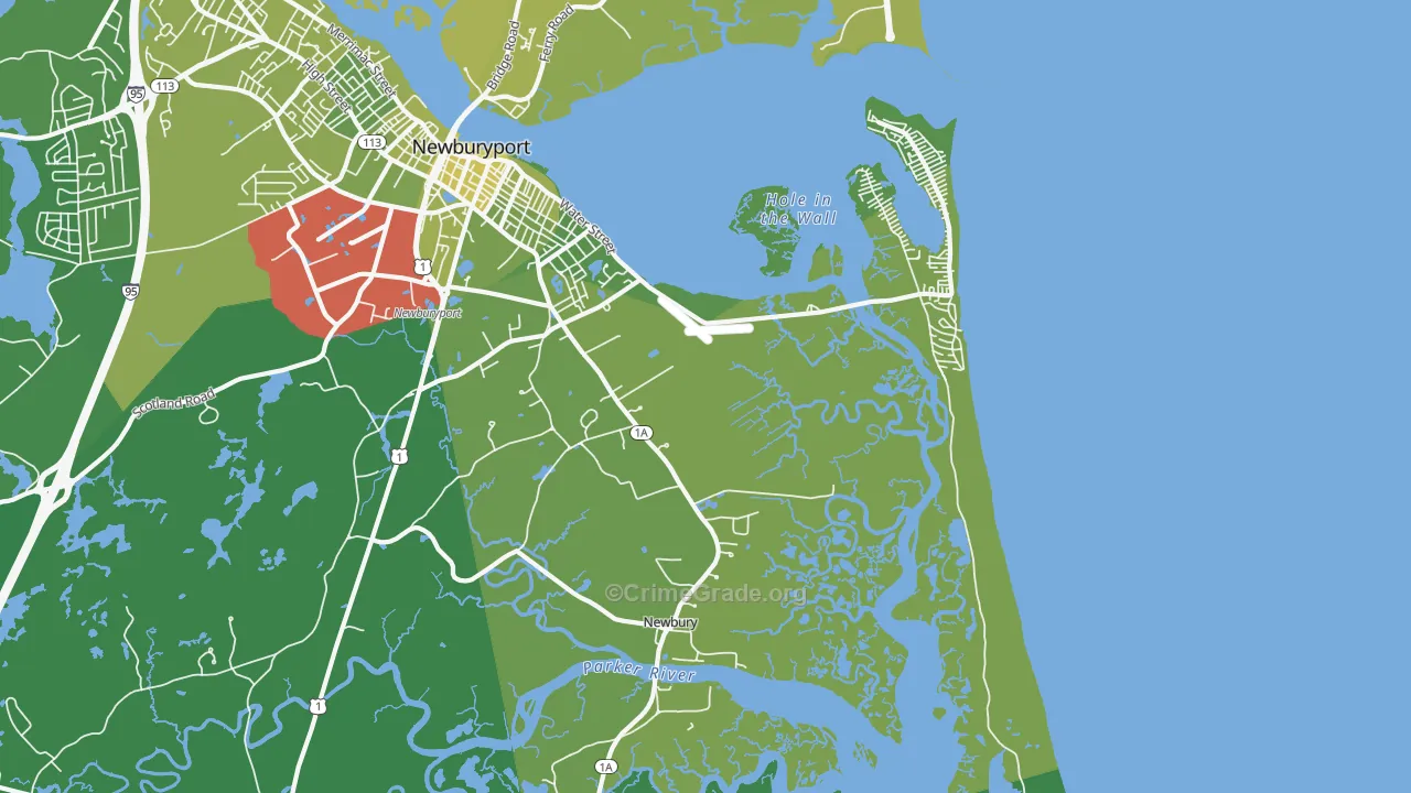 Newbury, MA Map of Vehicle Theft Rates