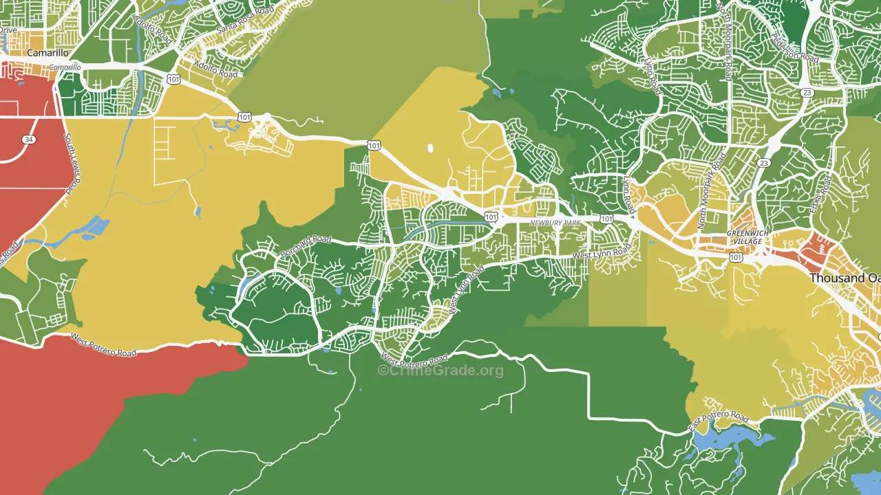 Newbury Park, CA Map of Vehicle Theft Rates
