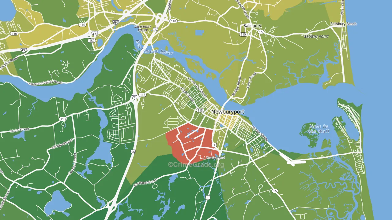 Newburyport, MA Map of Vehicle Theft Rates