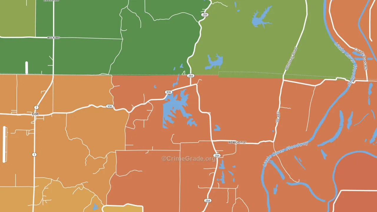 Newcastle, AR Map of Vehicle Theft Rates