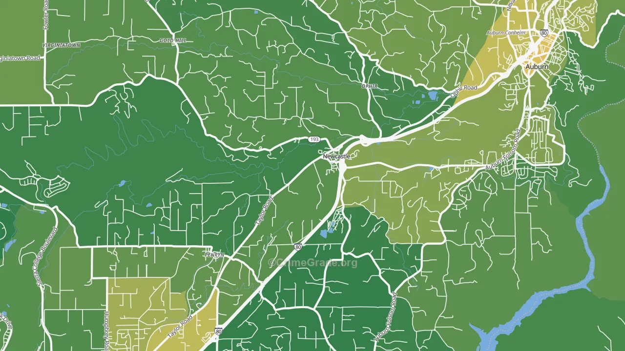 Newcastle, CA Map of Vehicle Theft Rates
