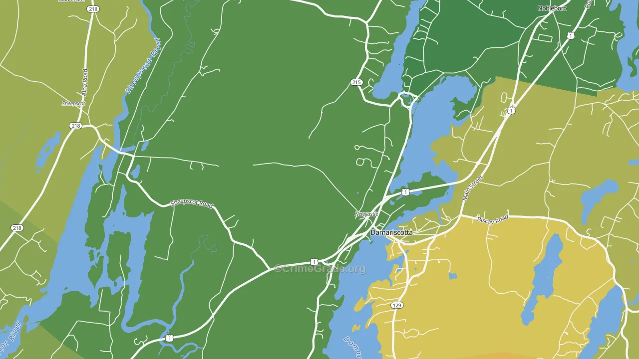 Newcastle, ME Map of Vehicle Theft Rates