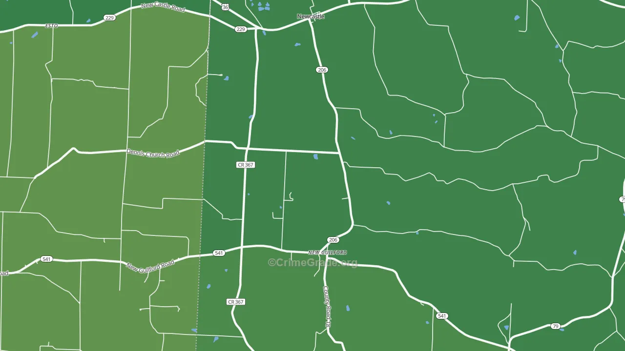 Newcastle, OH Map of Vehicle Theft Rates