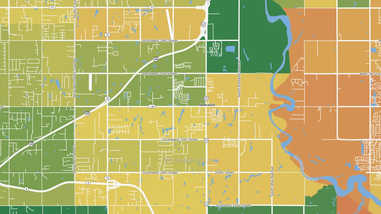 Newcastle, OK Map of Vehicle Theft Rates