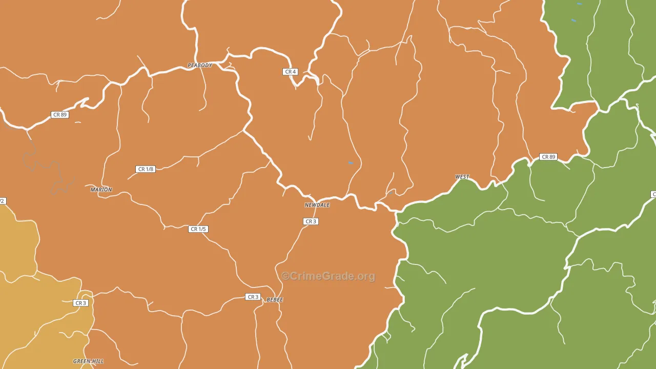Newdale, WV Map of Vehicle Theft Rates