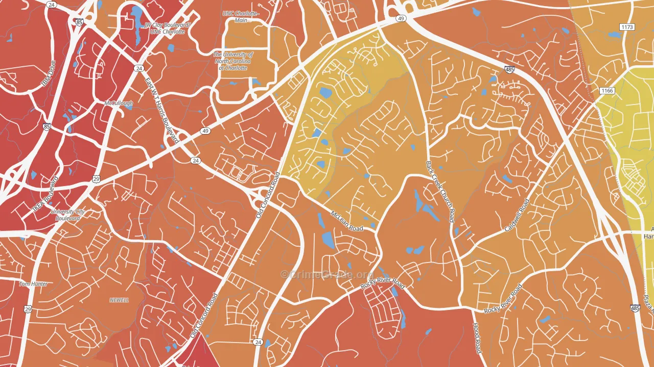 Newell, Charlotte, NC Map of Vehicle Theft Rates