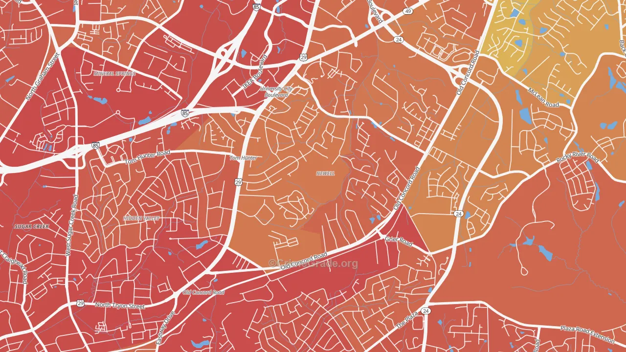 Newell South, Charlotte, NC Map of Vehicle Theft Rates