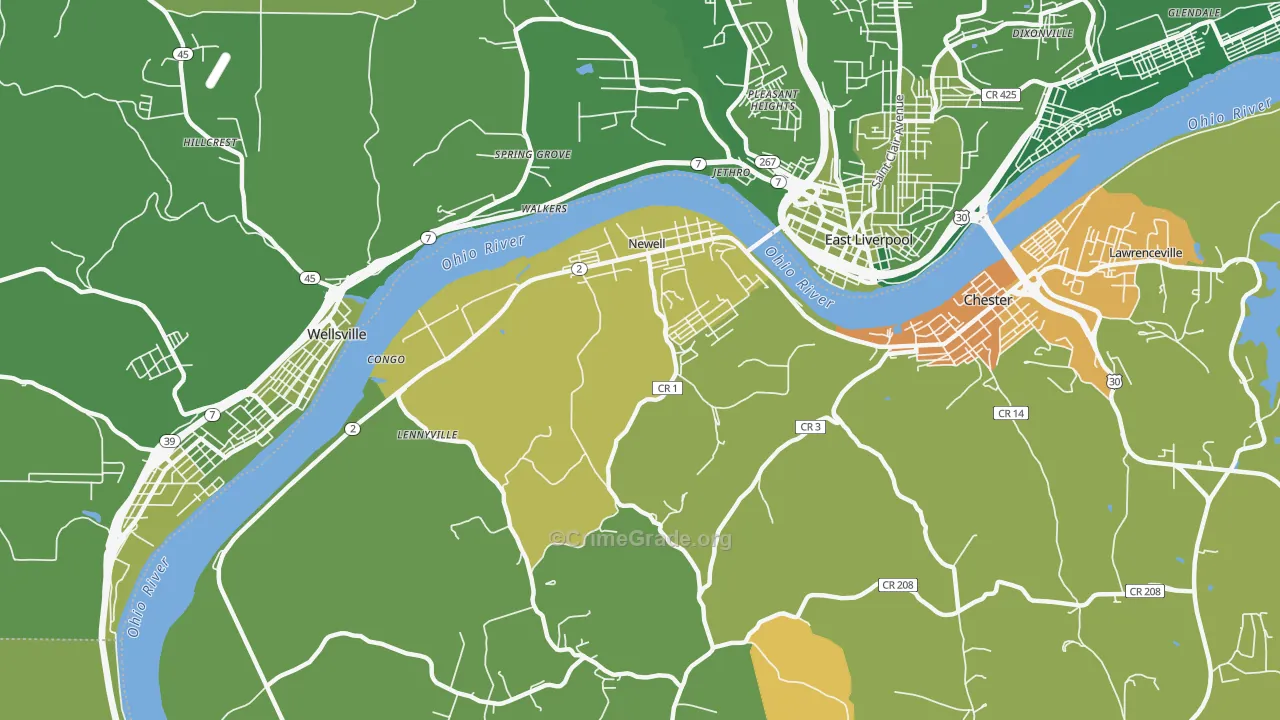 Newell, WV Map of Vehicle Theft Rates