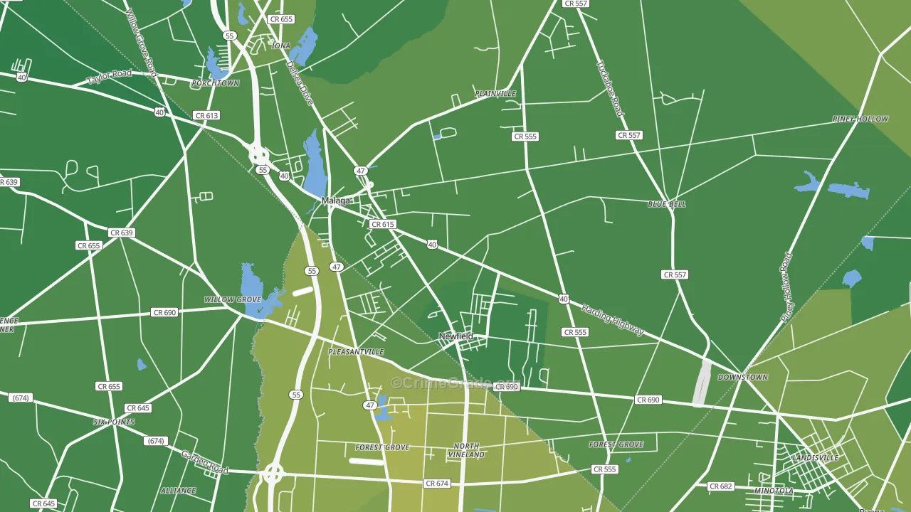 Newfield, NJ Map of Vehicle Theft Rates