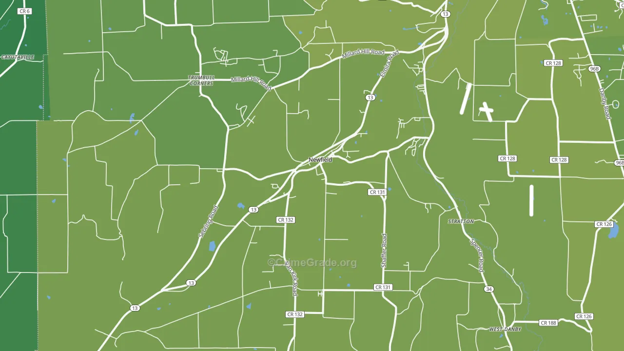 Newfield, NY Map of Vehicle Theft Rates